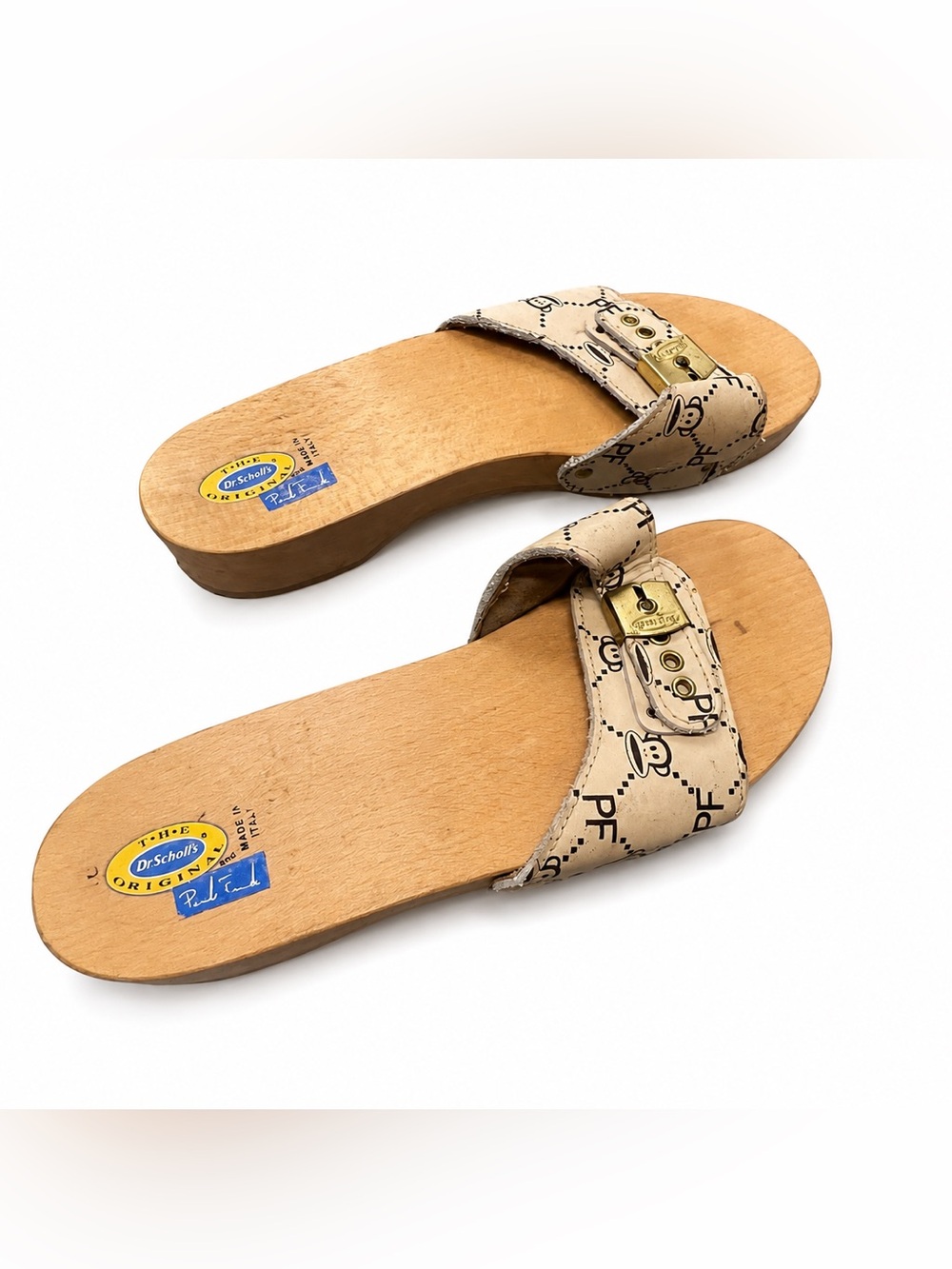 Y2K Paul Frank Wood Sandals With Brass Buckle Hardware